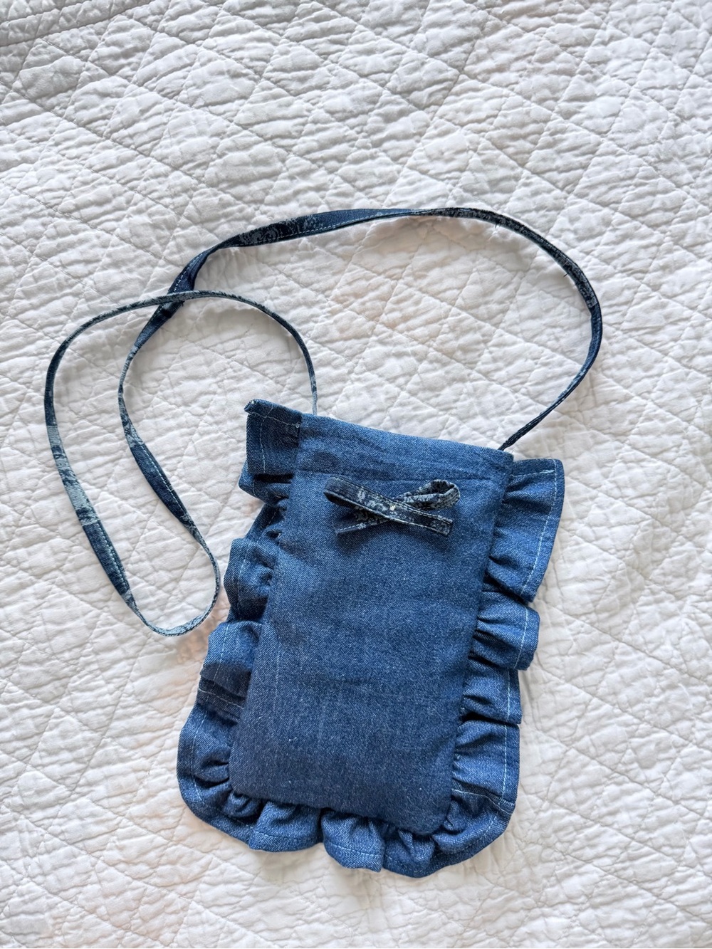 Handmade Denim Ruffle Crossbody Bag Blue Jean Bow Cottagecore Y2K - Picture 5 of 10